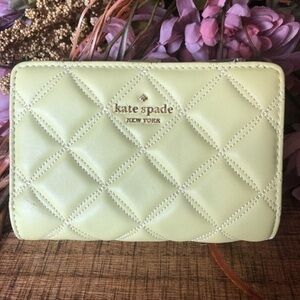 Kate Spade Quilted Leather Wallet • Pastel Green Zip & Snap Bifold • NWT